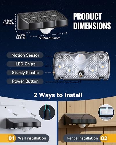 12 Pack Solar Deck Fence Lights, Motion Sensor, 3 Modes