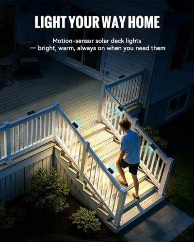 12 Pack Solar Deck Fence Lights, Motion Sensor, 3 Modes