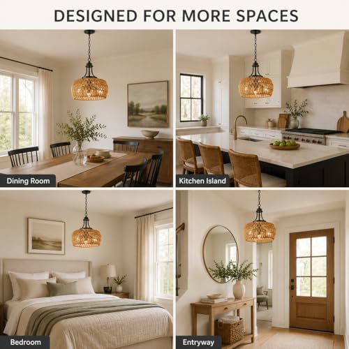 12.6-Inch 3-Light Rattan Chandelier