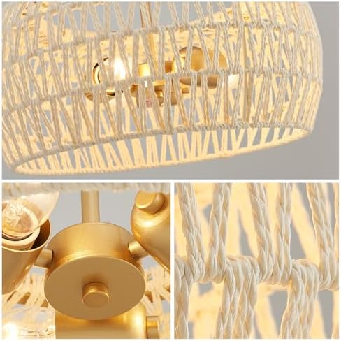 WUZUPS Gold Rattan Pendant Light 19.6 x 15.9 in