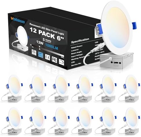VOLISUN 12 Pack 6 inch Recessed Lighting, 5CCT, 13W Eqv 120W, 1080LM
