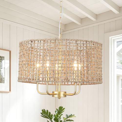18.8'' 5-Light Farmhouse Rattan Chandelier