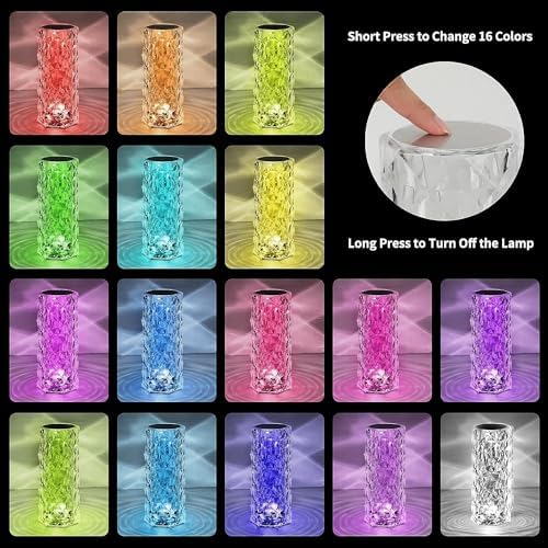 2 Pack Crystal Table Lamps, USB Rechargeable