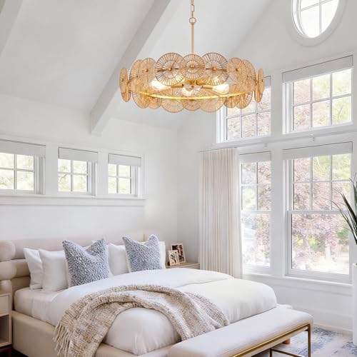 32” Boho Rattan Chandelier