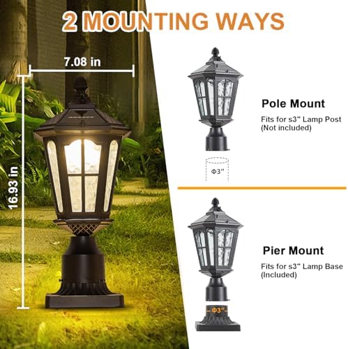 2 Pack Solar Lamp Post Lights, Black