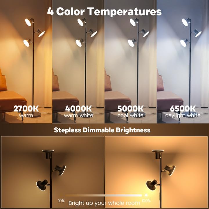 SIBRILLE 36W LED Tree Floor Lamp, 3 Rotatable Lights