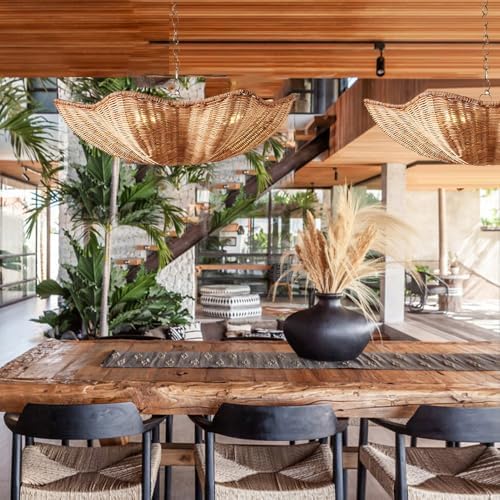 American Style Retro Rattan Pendant Light with Antique Chain