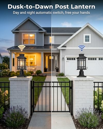 Dusk to Dawn Outdoor Post Lights, Black Aluminum Hard-Wired