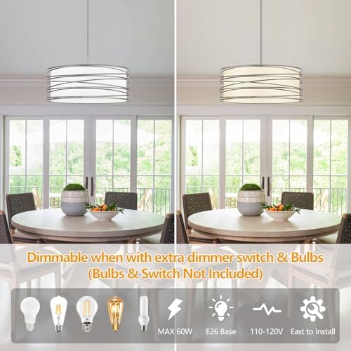 5-Light Drum Chandelier 19.7'' Brushed Nickel Industrial Light Fixture