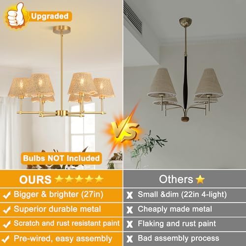Gold Modern Farmhouse Rattan Chandelier