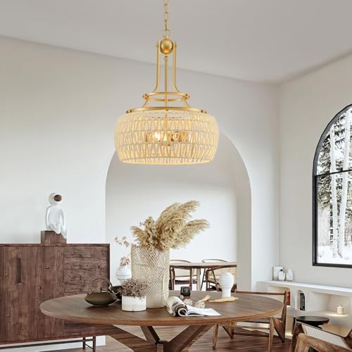 WUZUPS Gold Rattan Pendant Light 19.6 x 15.9 in