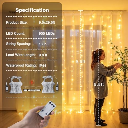 JMEXSUSS 900 LED Curtain Lights, 9.5x29.5ft