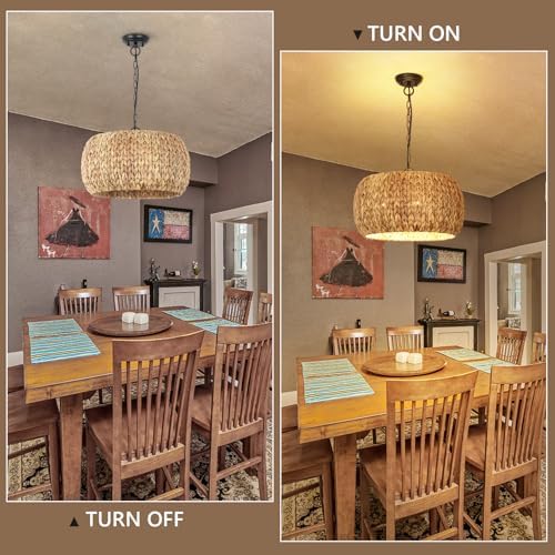 PAUFUL 5-Light Boho Chandelier with Water Hyacinth Lampshade