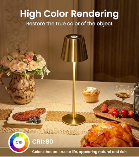3 Pack Cordless Table Lamps, Brushed Gold