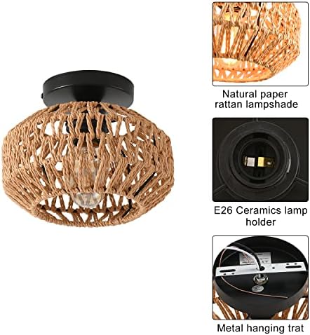 2-Pack Boho Rattan Semi-Flush Mount Ceiling Lights