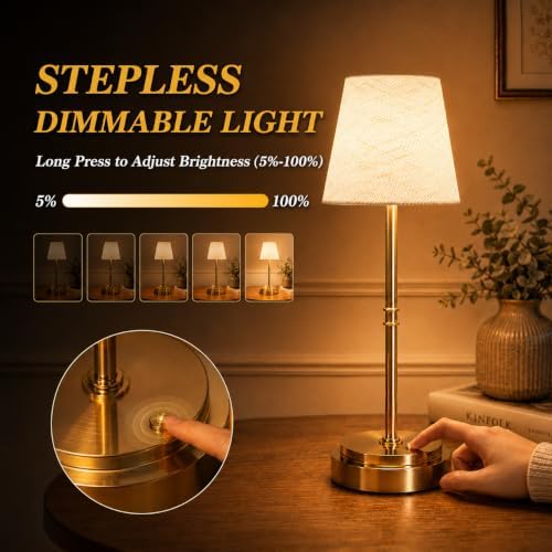 Gold Rechargeable Cordless Bedside Table Lamp