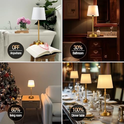 ONEWISH Cordless Rechargeable Table Lamp, 4000mAh, Gold