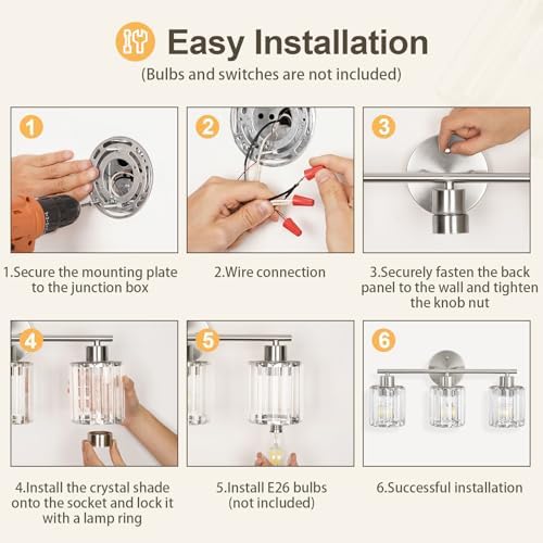Modern Brushed Nickel 3-Light Bathroom Fixtures