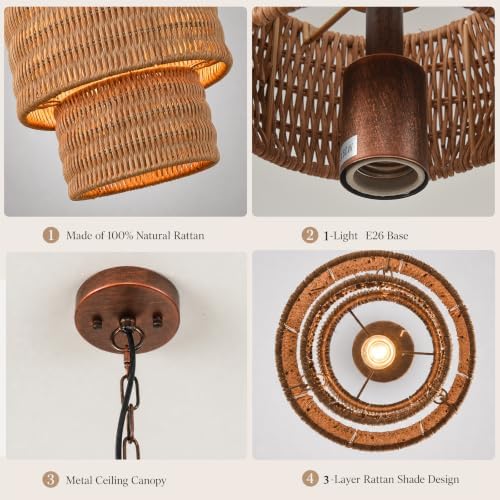 Natural Rattan Pendant Light, 9.44”