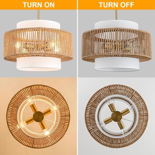 17.7" Boho Rattan 4-Light Chandelier