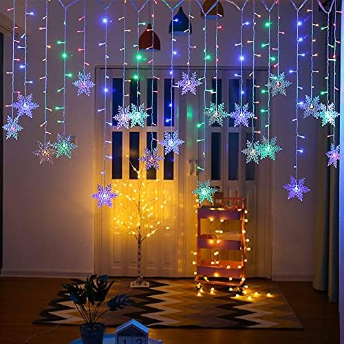 Snowflake LED Curtain Lights, 19Ft/6M, 96 LEDs
