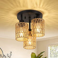 3-Light Boho Rattan Semi-Flush Mount Ceiling Light