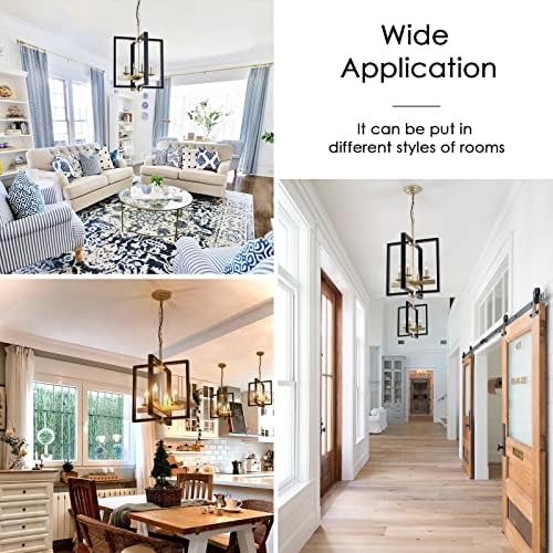 4-Light Black and Champagne Gold Lantern Chandelier