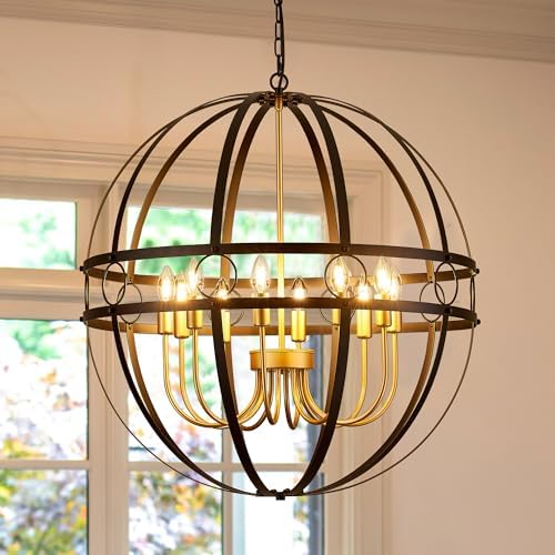 Modern Black and Gold 8-Light Chandelier, 22.8 Inch