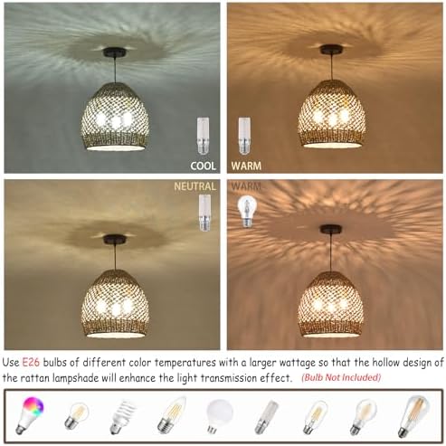 13.39in Boho Rattan Pendant Light
