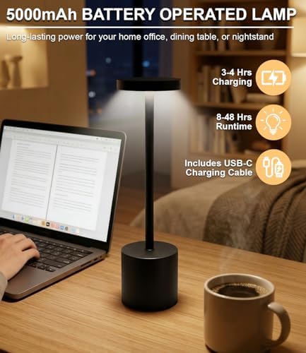 Cordless Table Lamp Set of 2, Rechargeable, Black