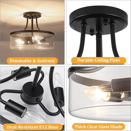 TOULMJ Black Modern Semi Flush Mount Ceiling Light