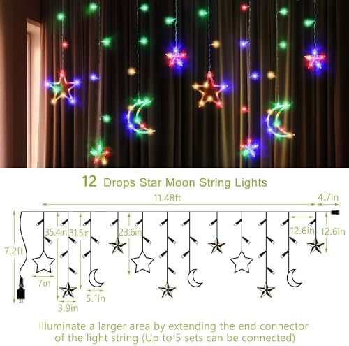 Christmas String Lights, 138 LEDs 11.48FT Star Moon Multicolored