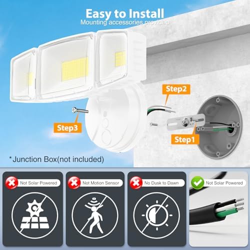 Onforu 100W 11000LM LED Flood Light, 3 Adjustable Heads