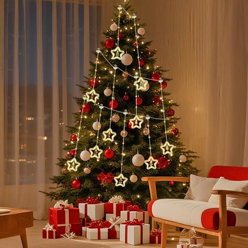 Christmas Star Curtain Lights with Remote, IP65 Waterproof