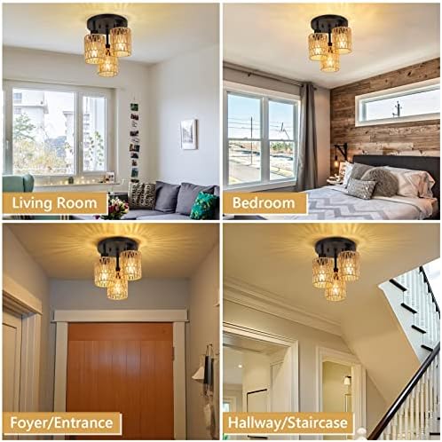 3-Light Boho Rattan Semi-Flush Mount Ceiling Light