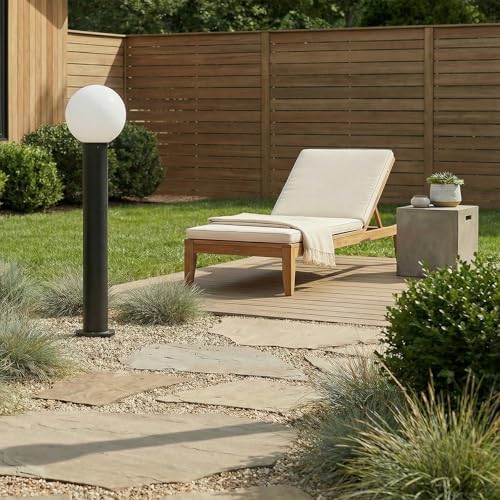 35.5" Black Outdoor Bollard Light, Opal Glass Globe