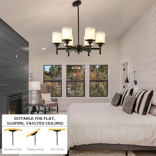 6-Light Black Chandelier with Glass Shades