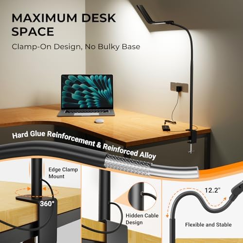 Adjustable Swing-Arm LED Desk Lamp with Clamp