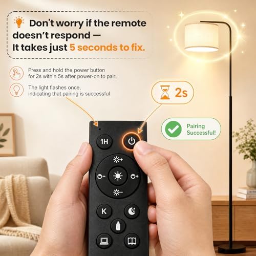 Arc Floor Lamp with Remote, Dimmable, Black
