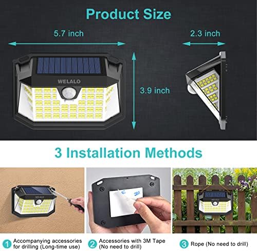 WELALO 188 LED Solar Motion Sensor Lights, 4 Pack