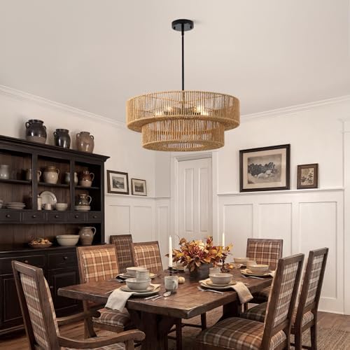 22" Boho Rattan Pendant Light