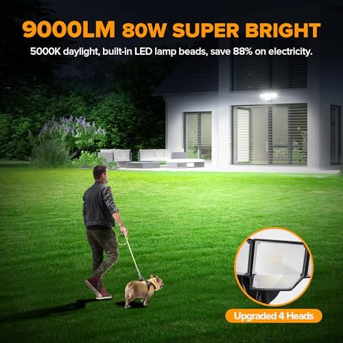LUTEC 80W 9000LM 4-Head LED Flood Light, Black