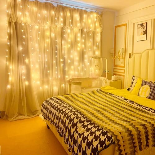 300 LED Twinkle Fairy Curtain Lights with Remote - 8 Lighting Modes