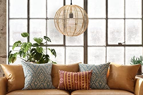 Modern Boho Handwoven Globe Rattan Pendant Light, Natural