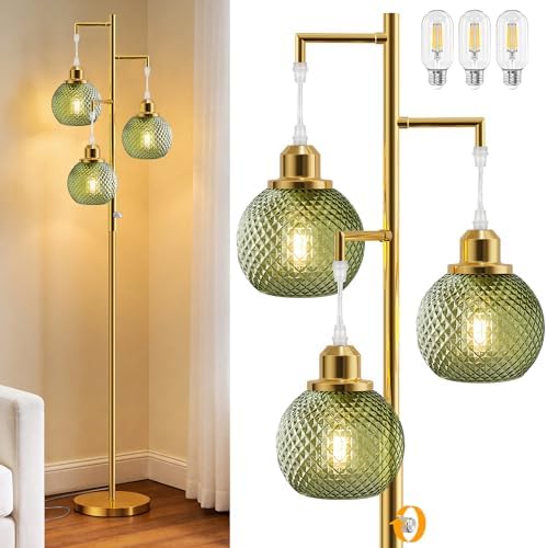 Modern Glass Floor Lamp, 3-Light Standing Lamp, Green