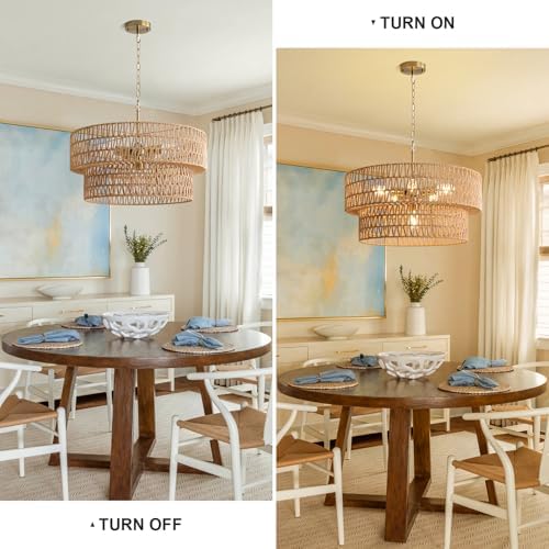 23.6" 6-Light Boho Rattan Chandelier