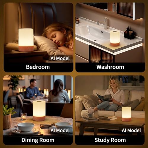 Touch Bedside Table Lamp, Remote-Control Dimmable RGB Light