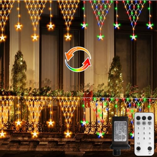 Christmas Dual-Color Star Net Lights, Triangle Mesh