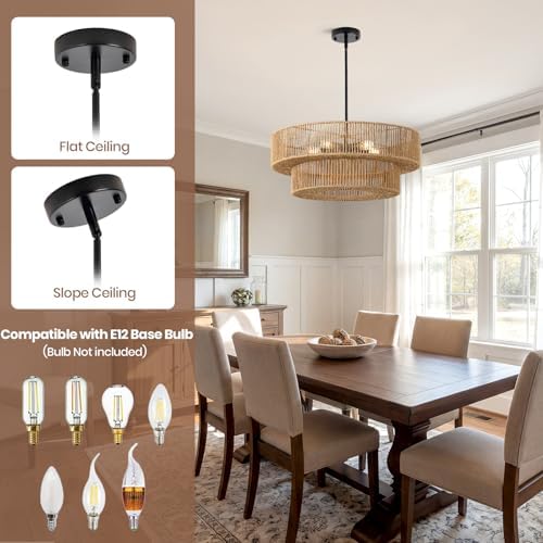 22" Boho Rattan Pendant Light
