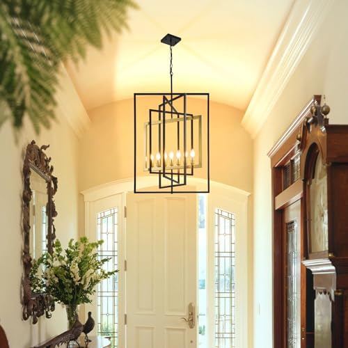 Black and Gold 7-Light Farmhouse Lantern Chandelier